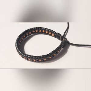 Men's‎ bracelet leather braided black new d78